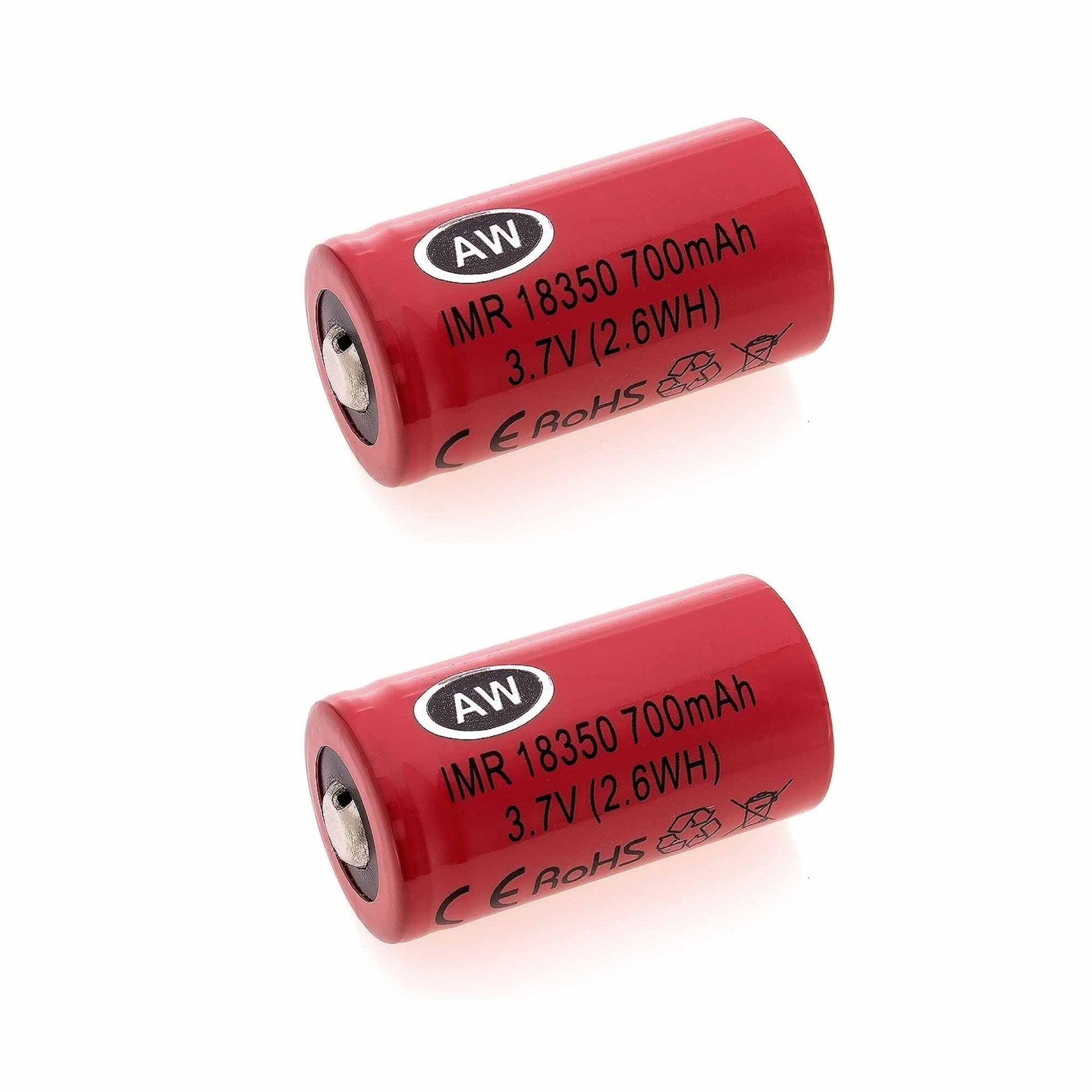2x AW IMR 18350 Rechargeable Batteries - 700mAh 3.7V Lithium Li-ion Battery