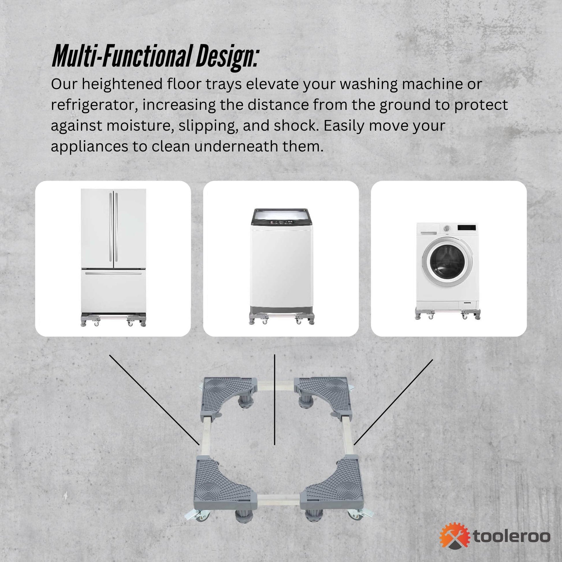 Adjustable Appliance Base Stand - Lock Wheel Trolley For Washing Machine Fridge