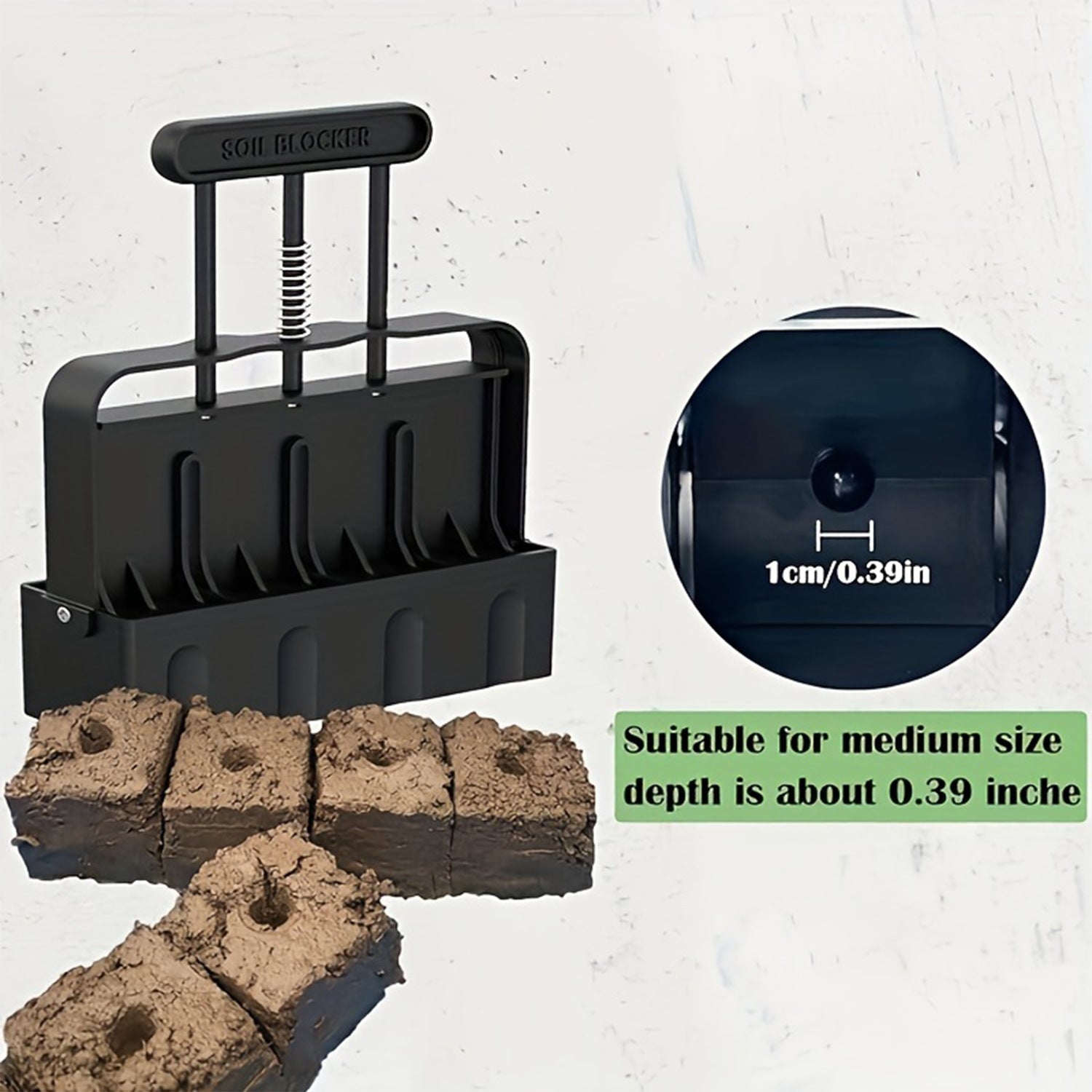 Black Manual Soil Blocker Tool - 5 x 5cm Block Maker for Seed Starting
