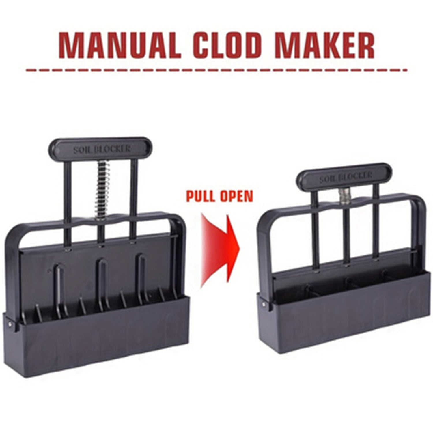 Black Manual Soil Blocker Tool - 5 x 5cm Block Maker for Seed Starting