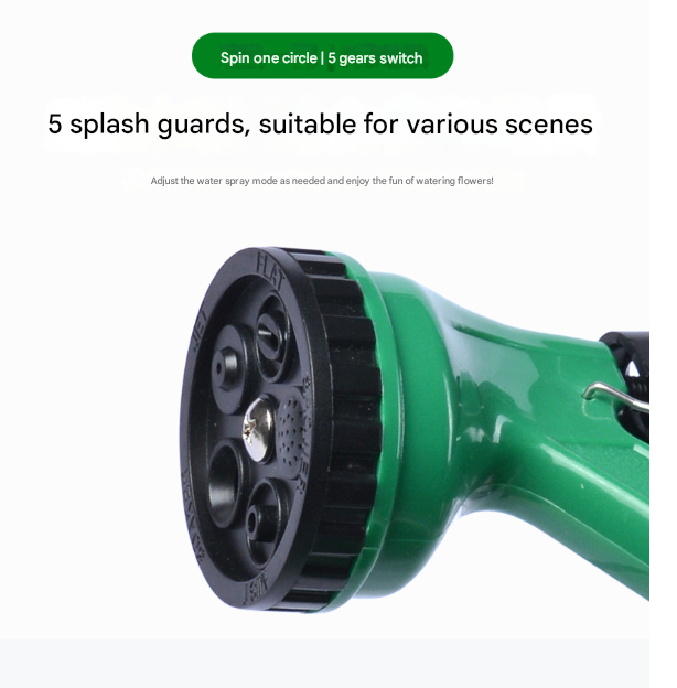 10m Retractable Spring Garden Hose with 5-Function Spray Gun - EVA Burst-Proof Watering Hose for Car Washing
