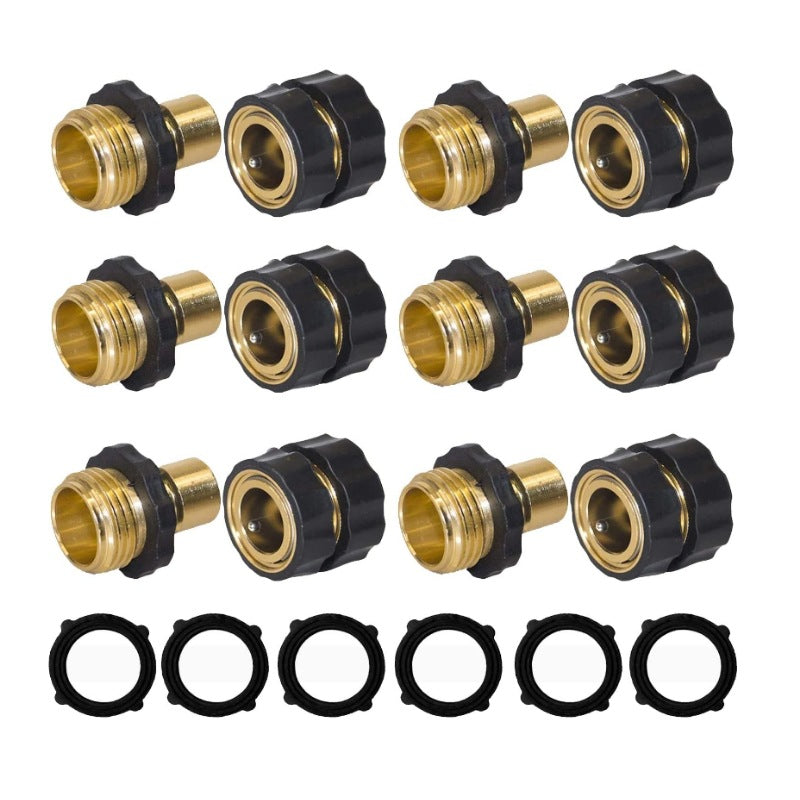 American Standard 3/4 Inch Brass Quick Connect Garden Hose Adapter (6 Male & 6 Female)