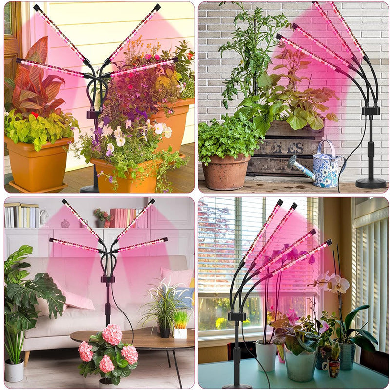 Black Adjustable 3-Head LED Grow Light - Full Spectrum Desktop Plant Lamp with Telescopic Stand, USB Powered for Indoor Seedlings & Flowers