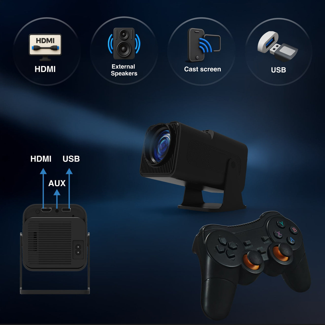 Smart Gaming Projector with 80 Games Dual Controllers