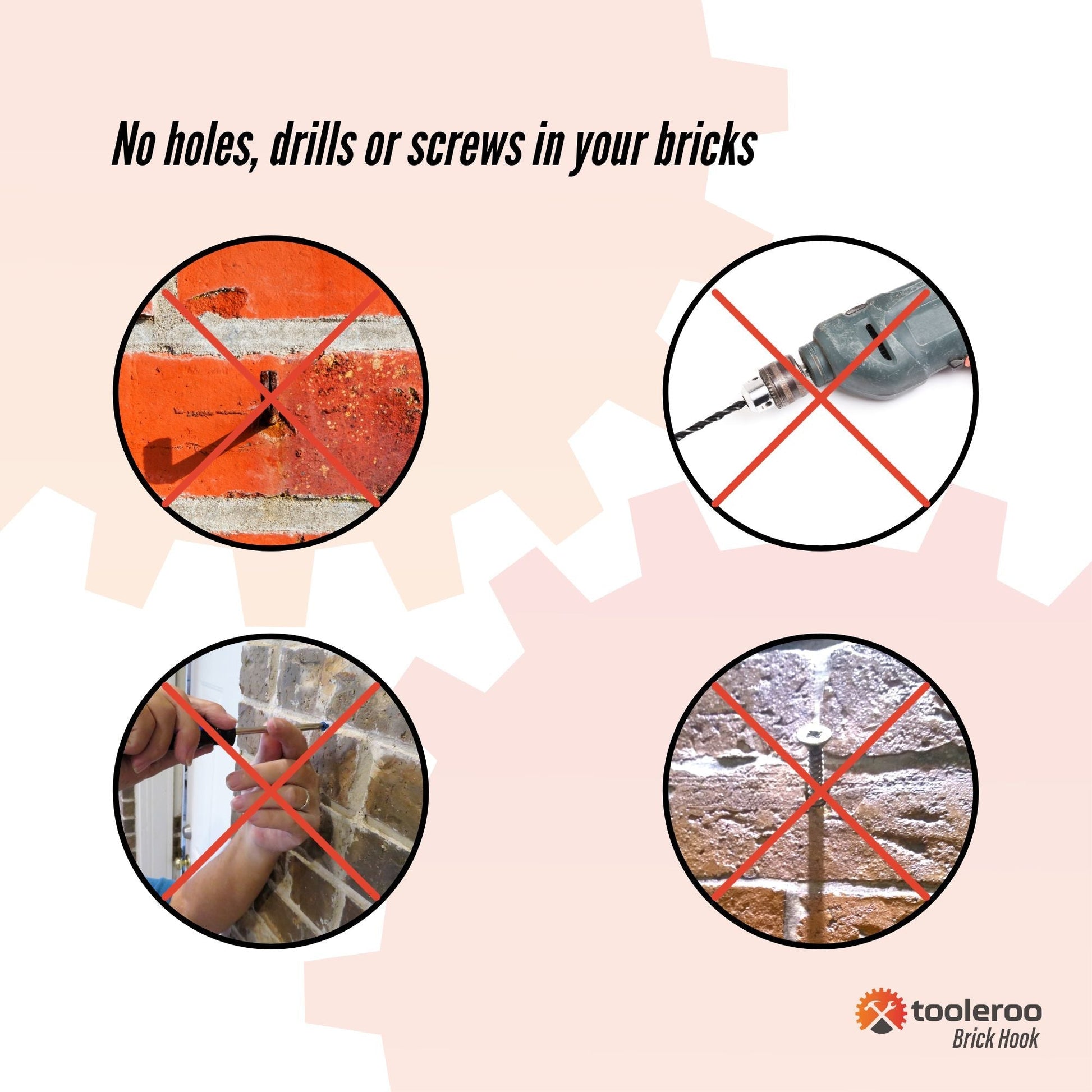 5 Pack 155-165mm (6-6.5") Brick Hooks - Wall Clips Hangers For Pictures Plants