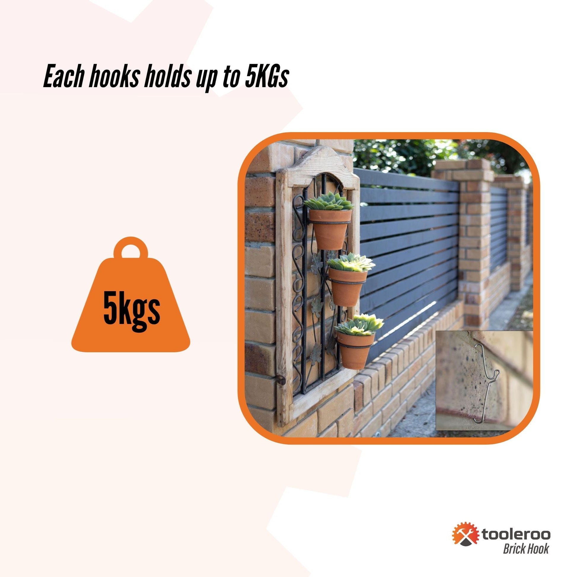 10 Pack 155-165mm (6-6.5") Brick Hooks - Wall Clips Hangers For Pictures Plants