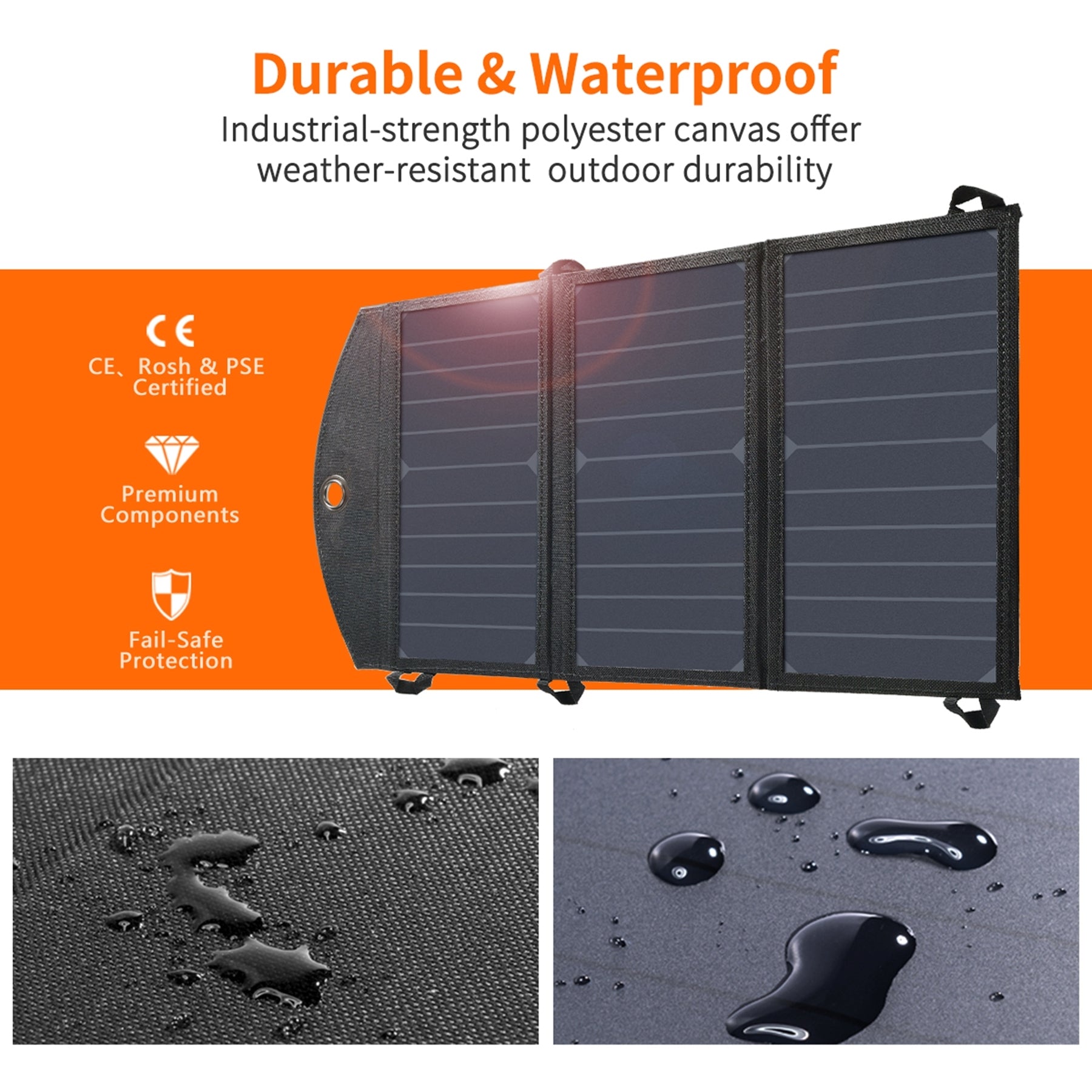 19W Portable Solar Panel Charger SunPower Panels Dual USB Charger for Outdoors