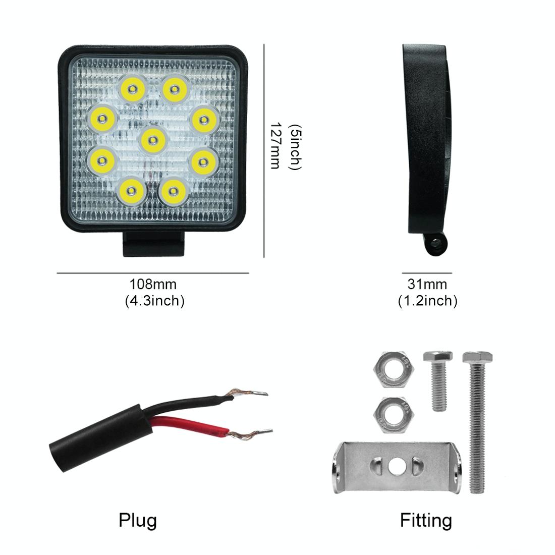 6.7W White Light Square - Shaped Waterproof Car Boat Marine Work Lights Spotlight Led Bulbs Dc 9 - 30V