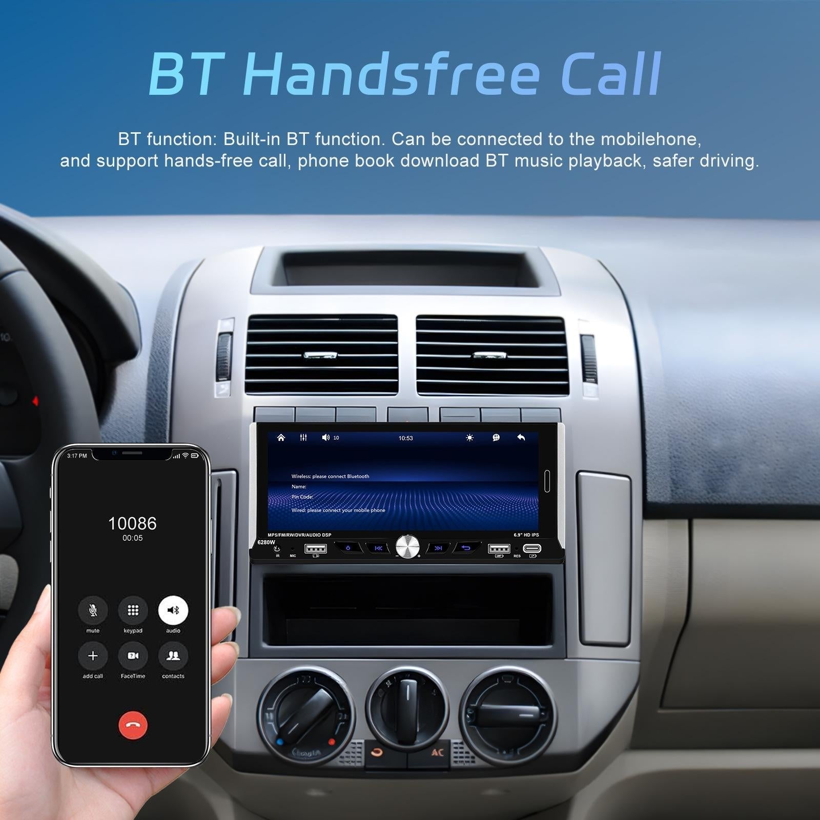 6.9 Inch Car Mp5 Player With Carplay Function & Backup Camera - Standard + 12 Light Camera
