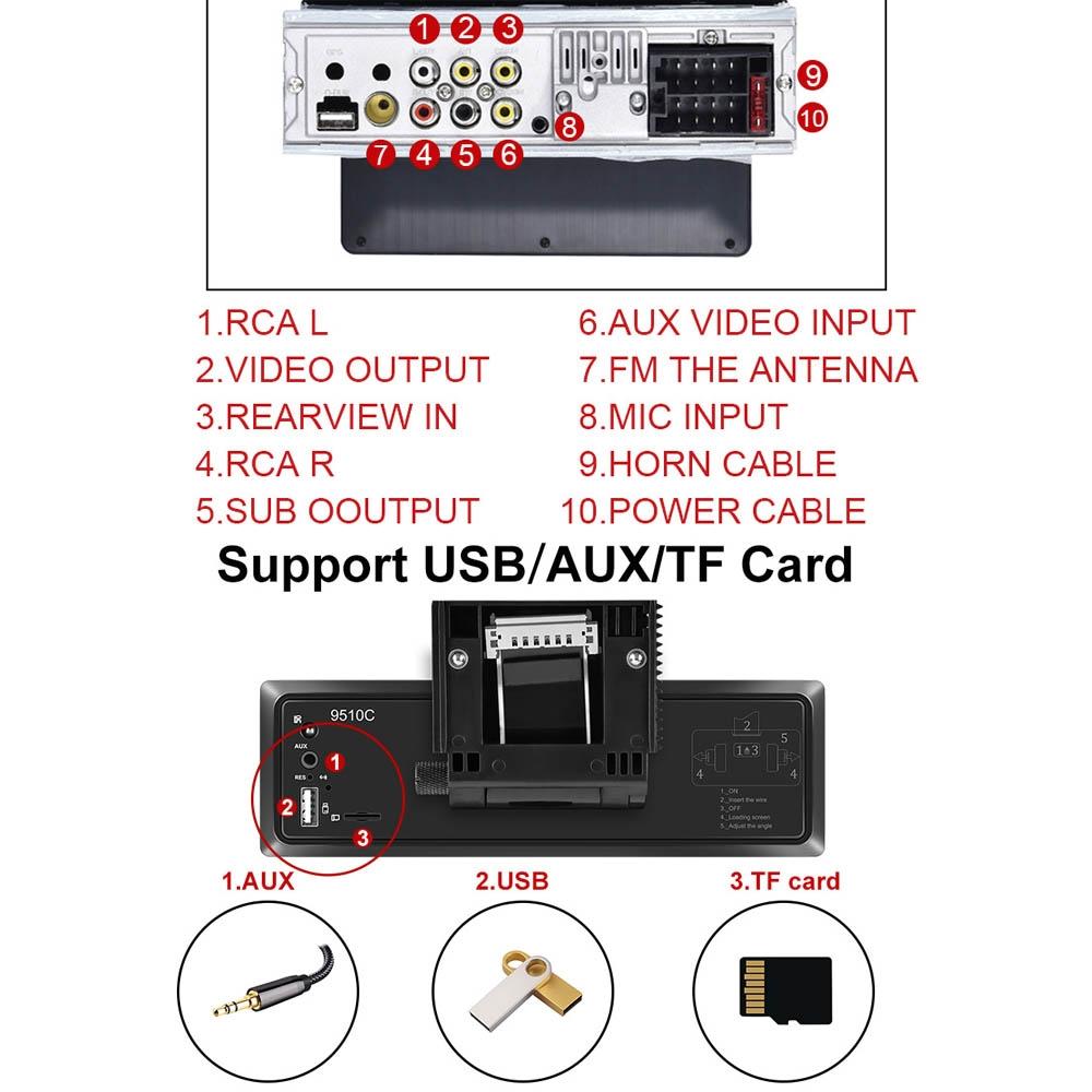 9.5 Inch Carplay Mp5 Player With 4 Light Camera - Standard Style