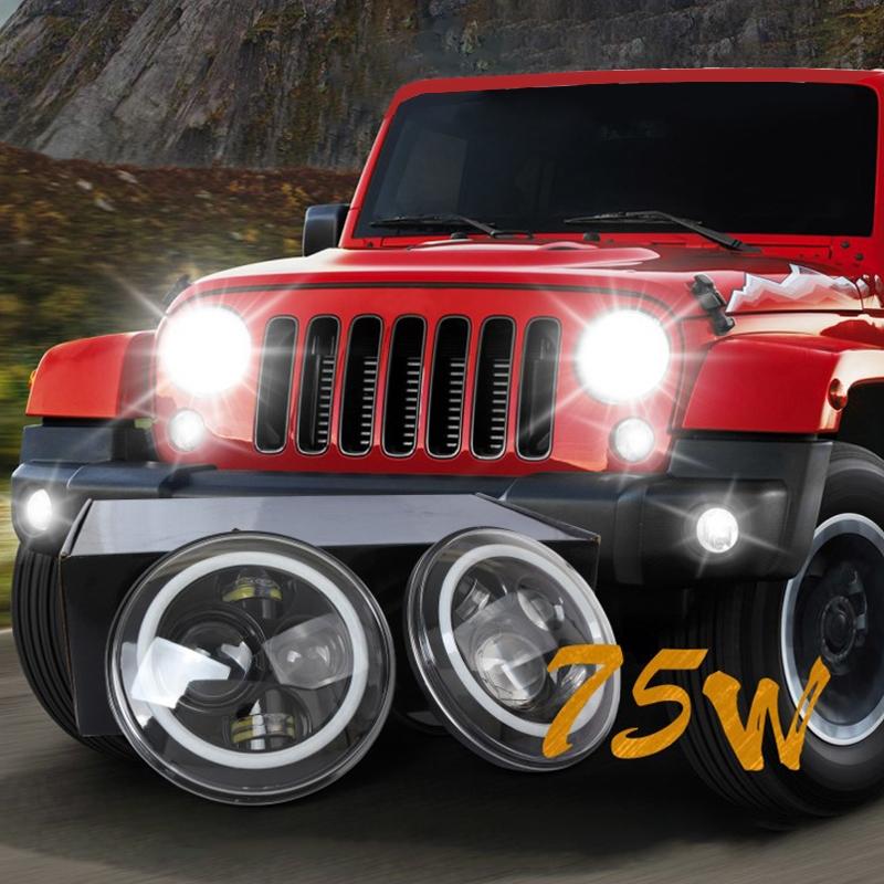 2 Pcs 7 Inch Ip68 Waterproof 6500K 75W Cree Led Headlight Hi / Lo Beam Driving Lamp For Jeep Wrangler Jk Tj Lj
