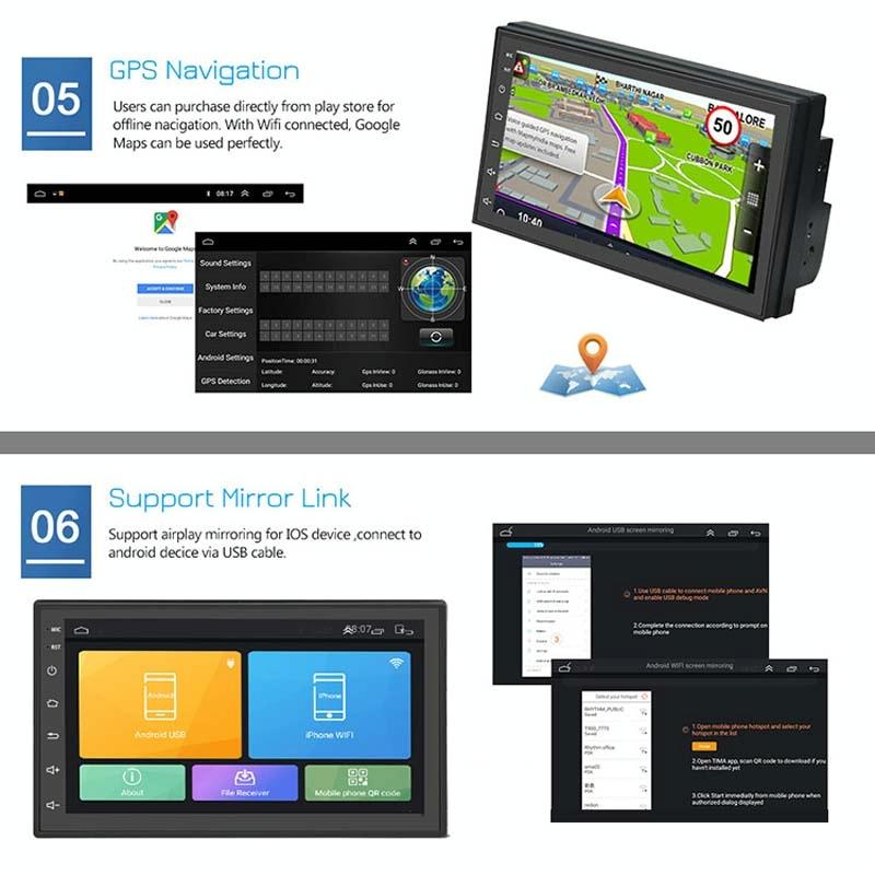 7 Inch Android Navigation Wifi Car Mp5 Player 1 + 32G Gps Bluetooth 2.5D Screen Standard + 8 Lights Camera