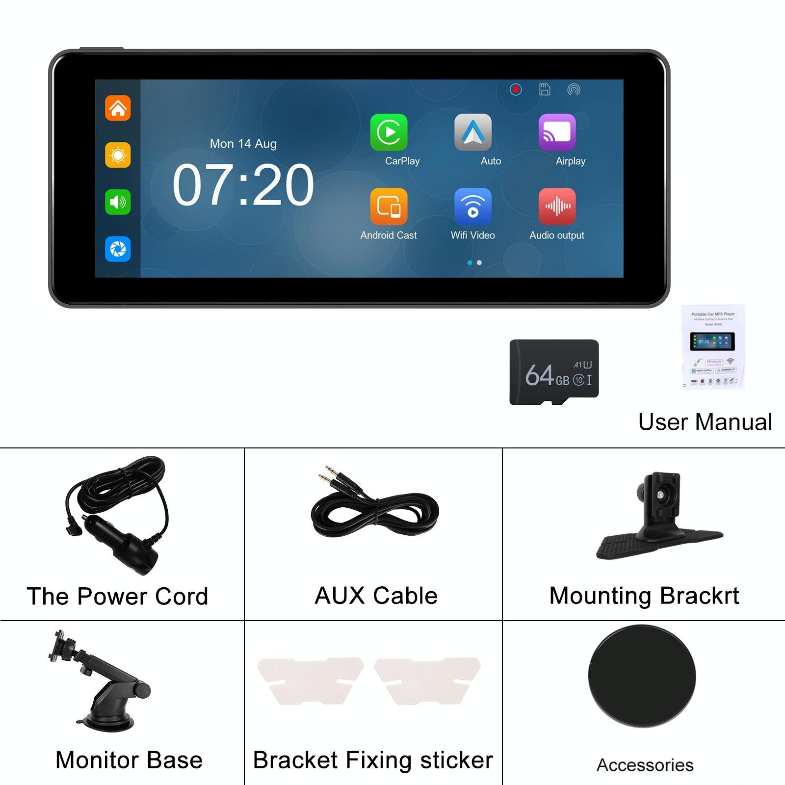 6.86 Inch 4K Dvr Smart Screen Player - Compact & High-Resolution - Standard + Reversing Camera