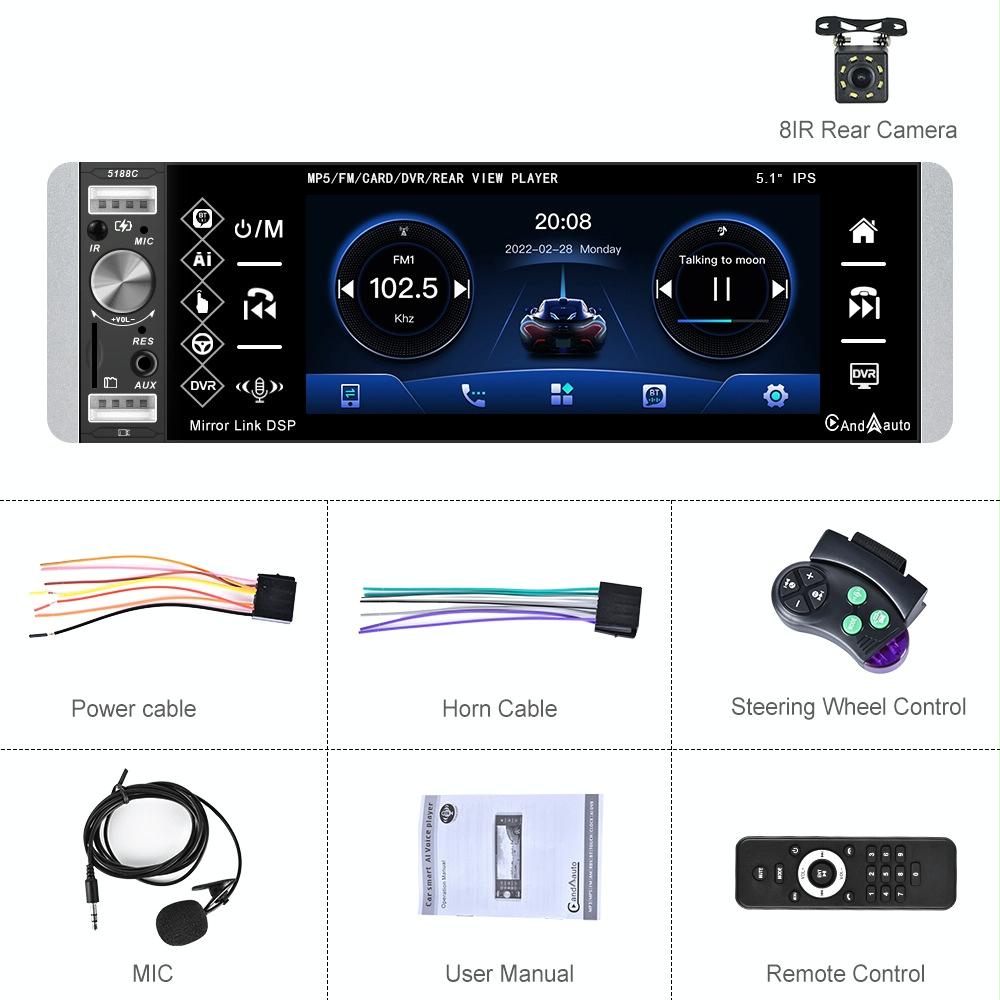 5.1 Inch Ips Capacitive Carplay Player + 8 Light Camera - Standard