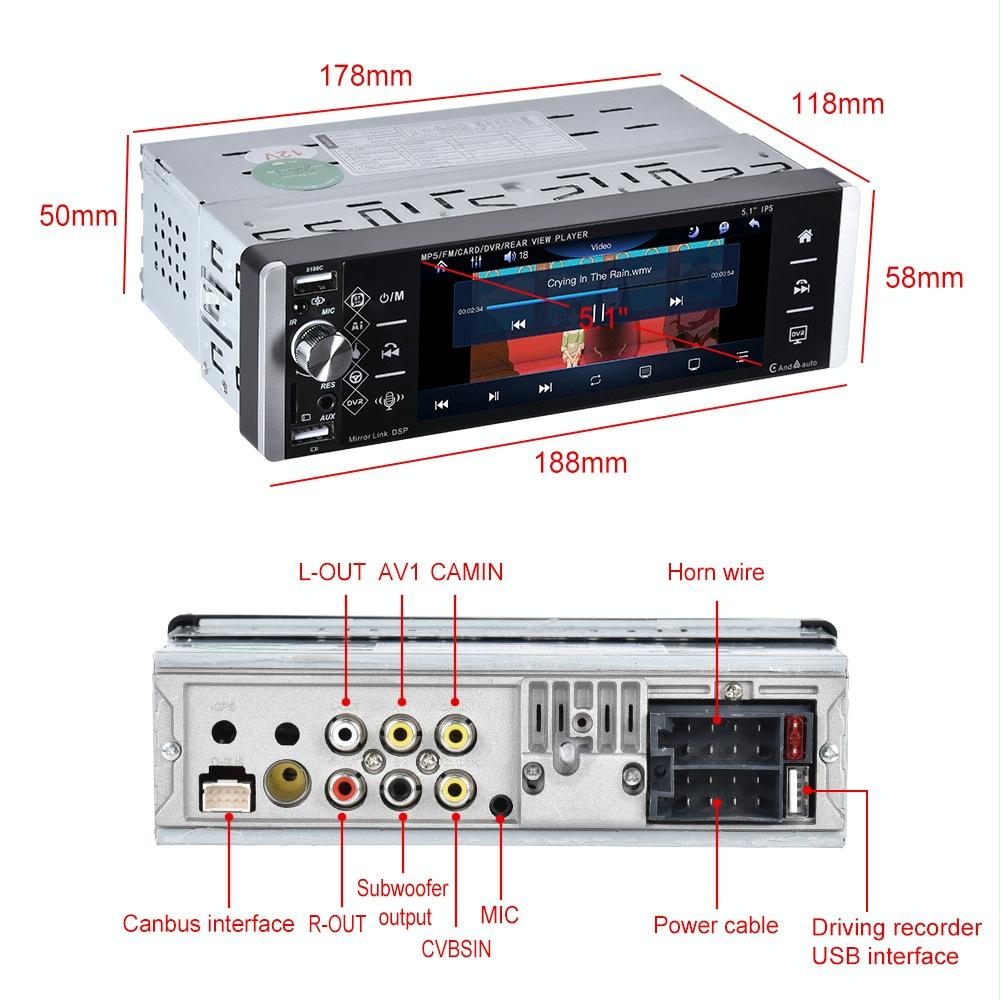 5.1 Inch Ips Capacitive Carplay Player + 8 Light Camera - Standard