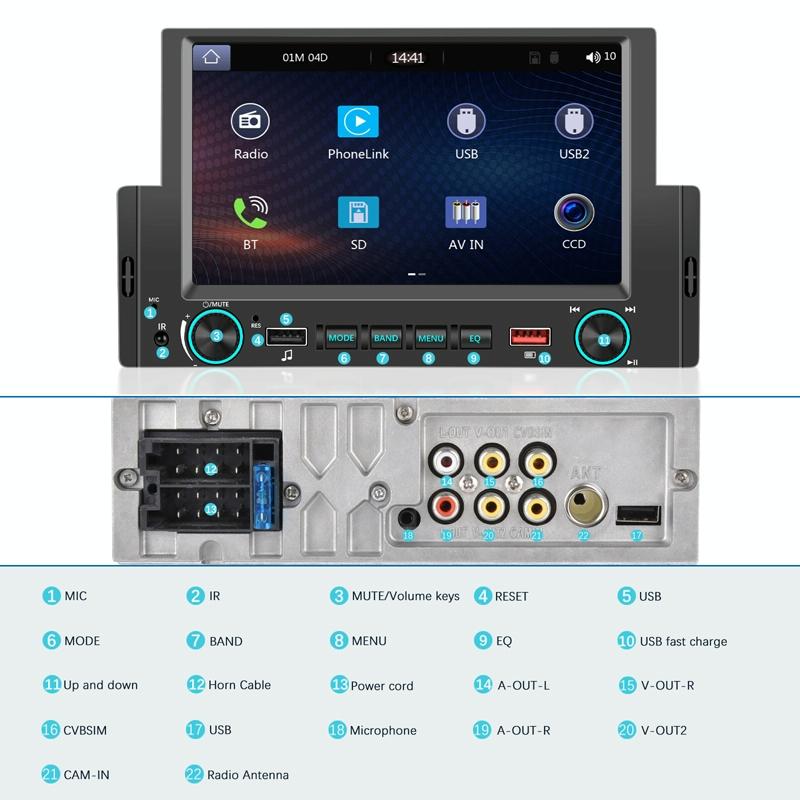 6.2 Inch Single Butt Carplay Car Monitor - Universal Wired Mp5 Player - Standard + Ahd Camera