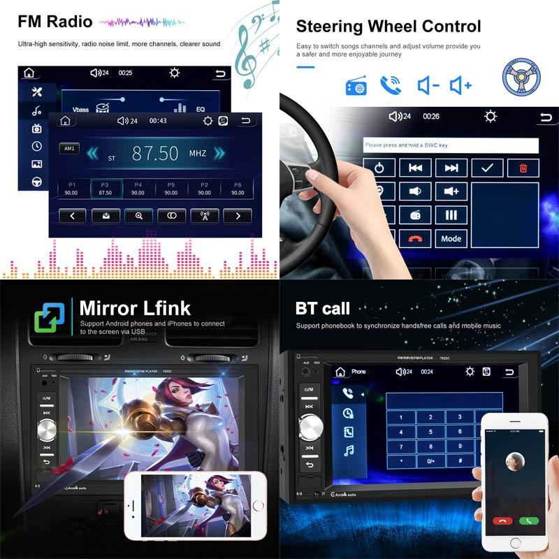 6.2 Inch Dual Spindle Hd Car Mp5 Player With Carplay - Standard + 12 Light Camera