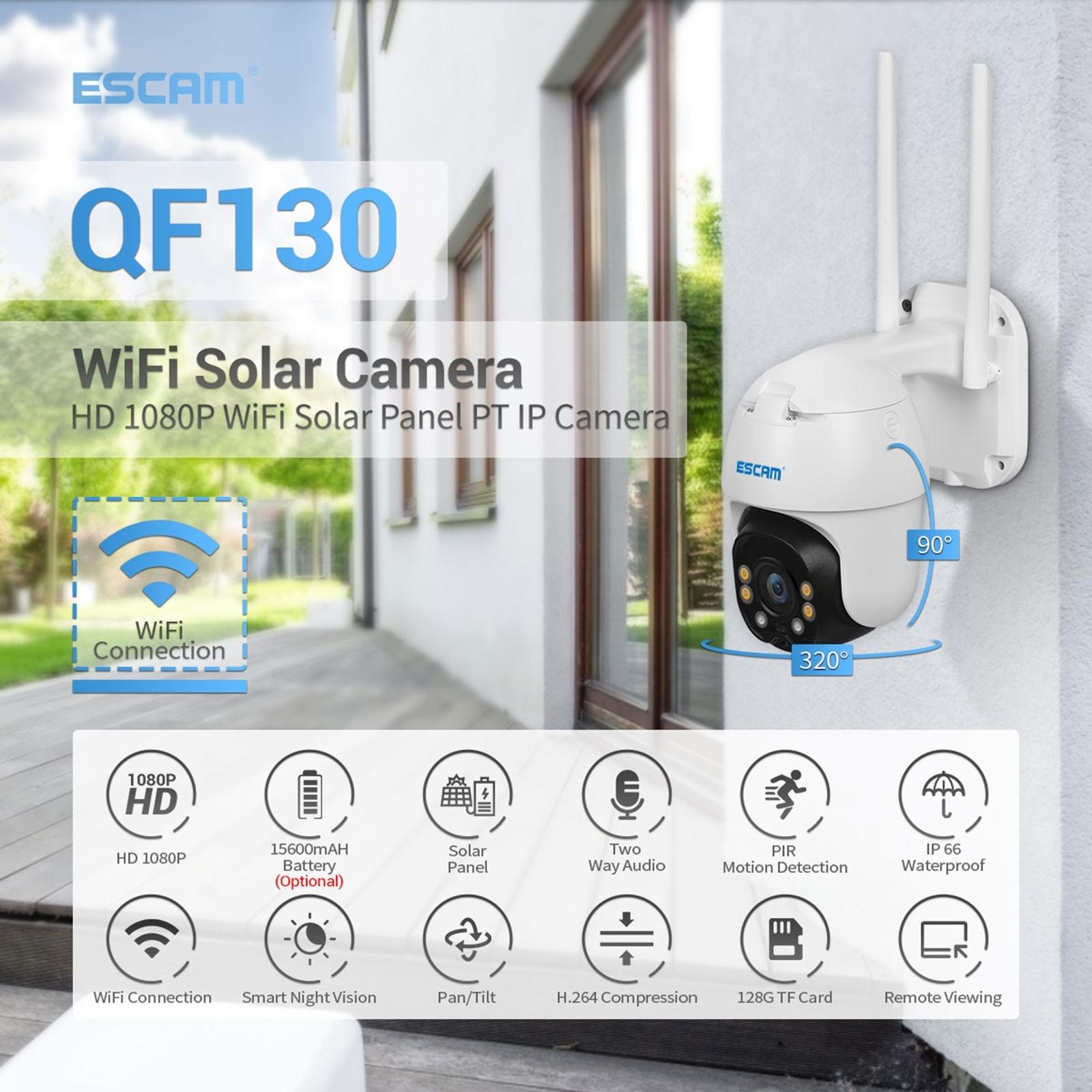 Waterproof Wifi Solar Camera With Night Vision & Motion Detection & Two-Way Audio & Ptz Control