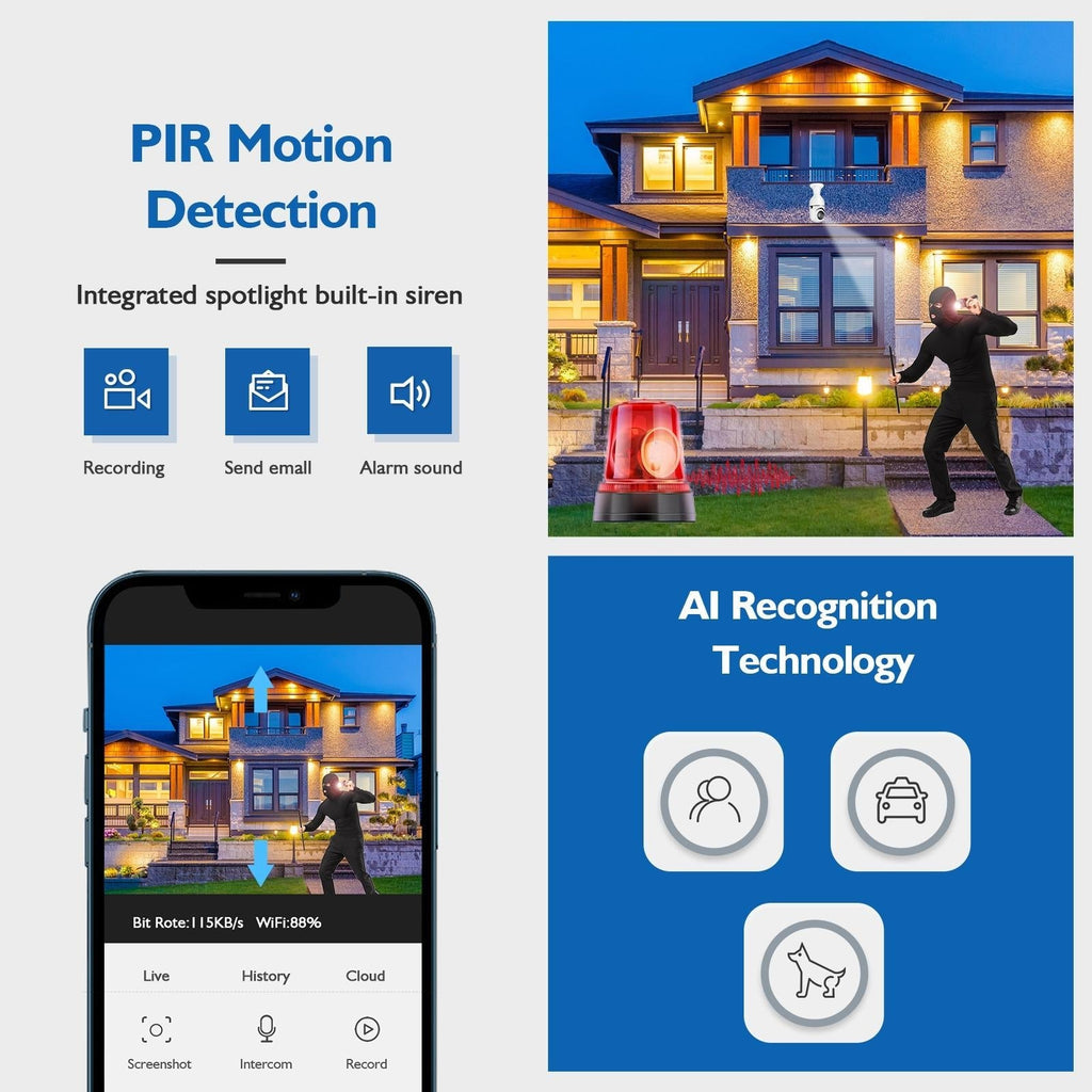 Smart Dual-Band Wifi Outdoor Light Bulb Camera - 1080P Hd Dual Light Source Infrared Night Vision Two-Way Audio Motion Detection Tf Card Support