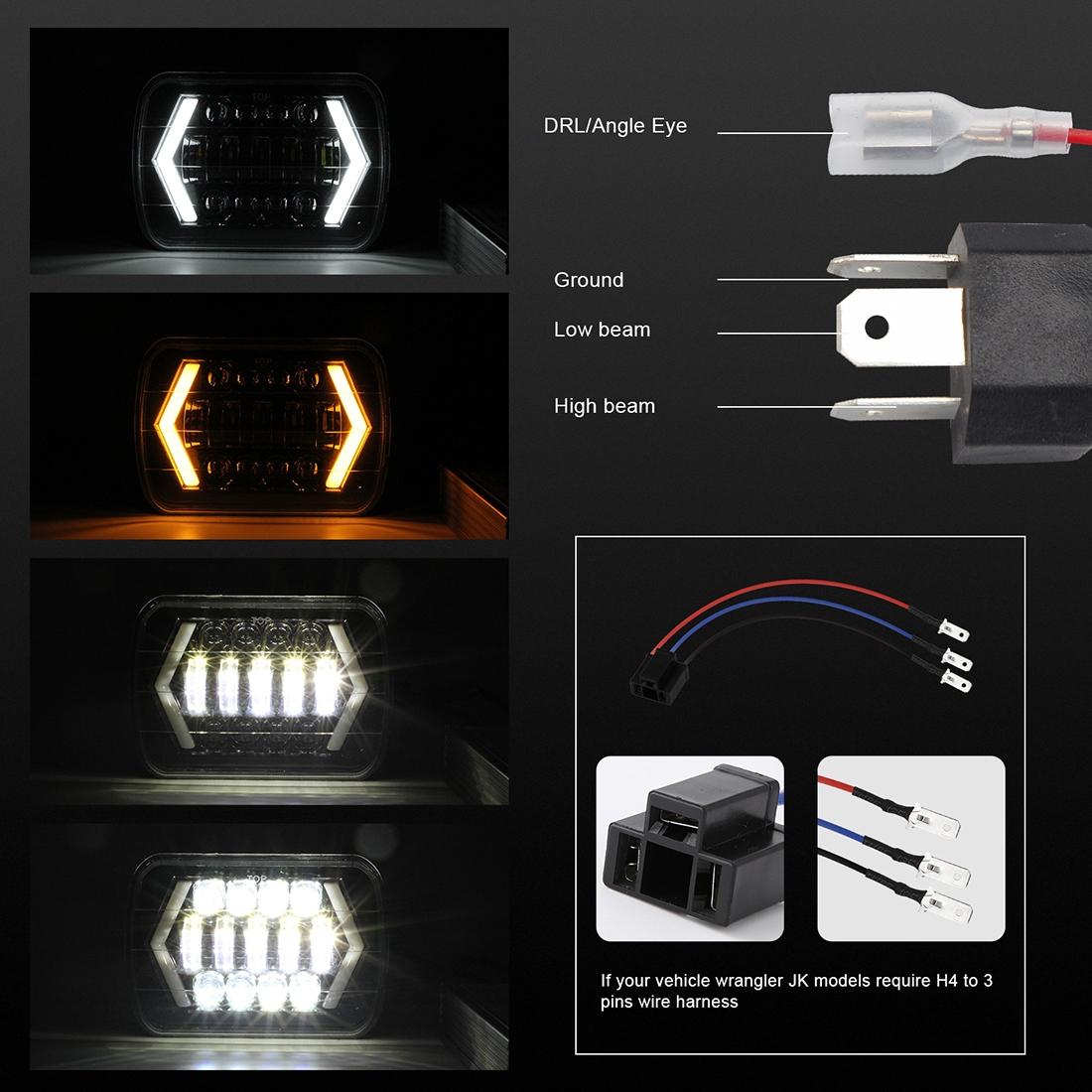 7 Inch H4 Dc 9V - 30V 3000Lm 6000K 30W Ip67 8Led Lamp Beads Car Square Shape Led Headlight Lamps For Jeep Wrangler