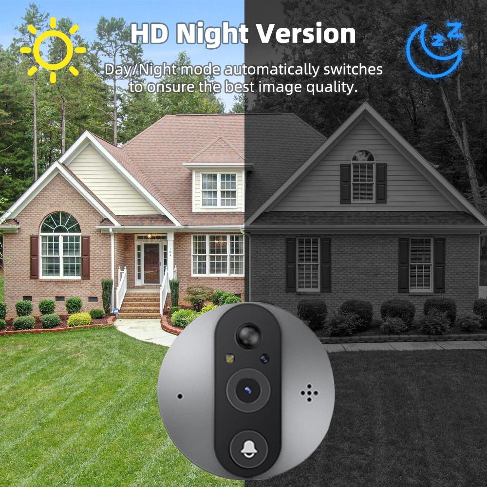 4.3 Inch Colour Screen Graffiti Hidden 1080P Wifi Smart Cat Eye Video Doorbell - Black
