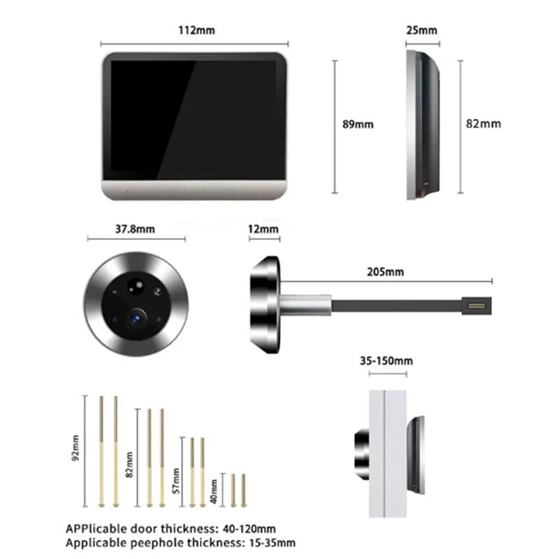 1080P Wifi Smart Cat Eye Video Doorbell With 4.3 Colour Screen And Hidden Graffiti Design - Black