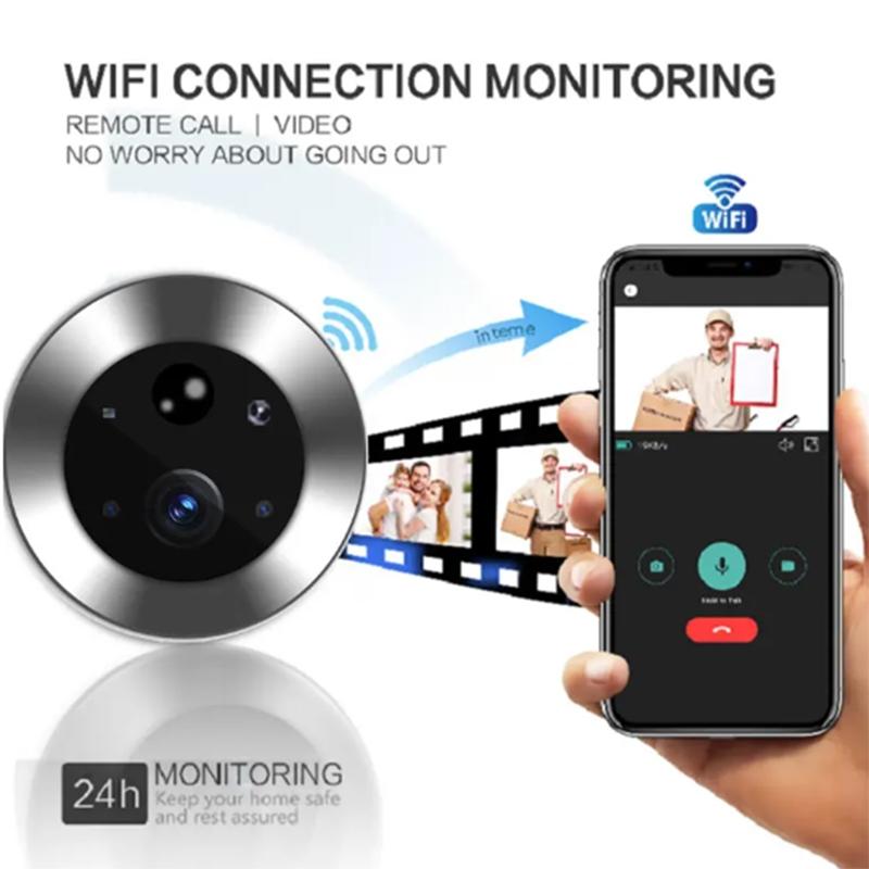 1080P Wifi Smart Cat Eye Video Doorbell With 4.3 Colour Screen And Hidden Graffiti Design - Black