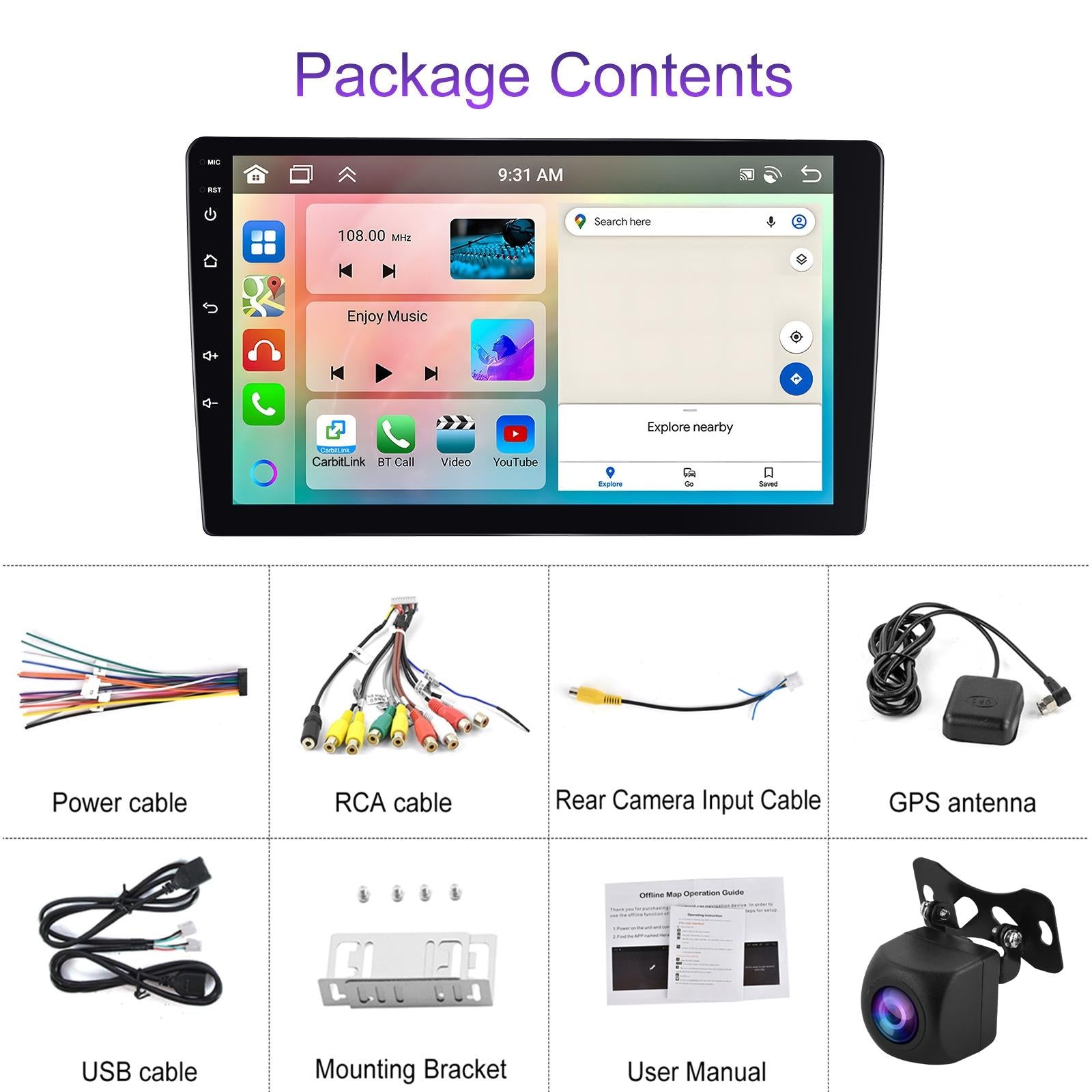 6 + 128G Android Car Bluetooth Player With Gps Navigation - Standard + Ahd Camera 10.1 Inch