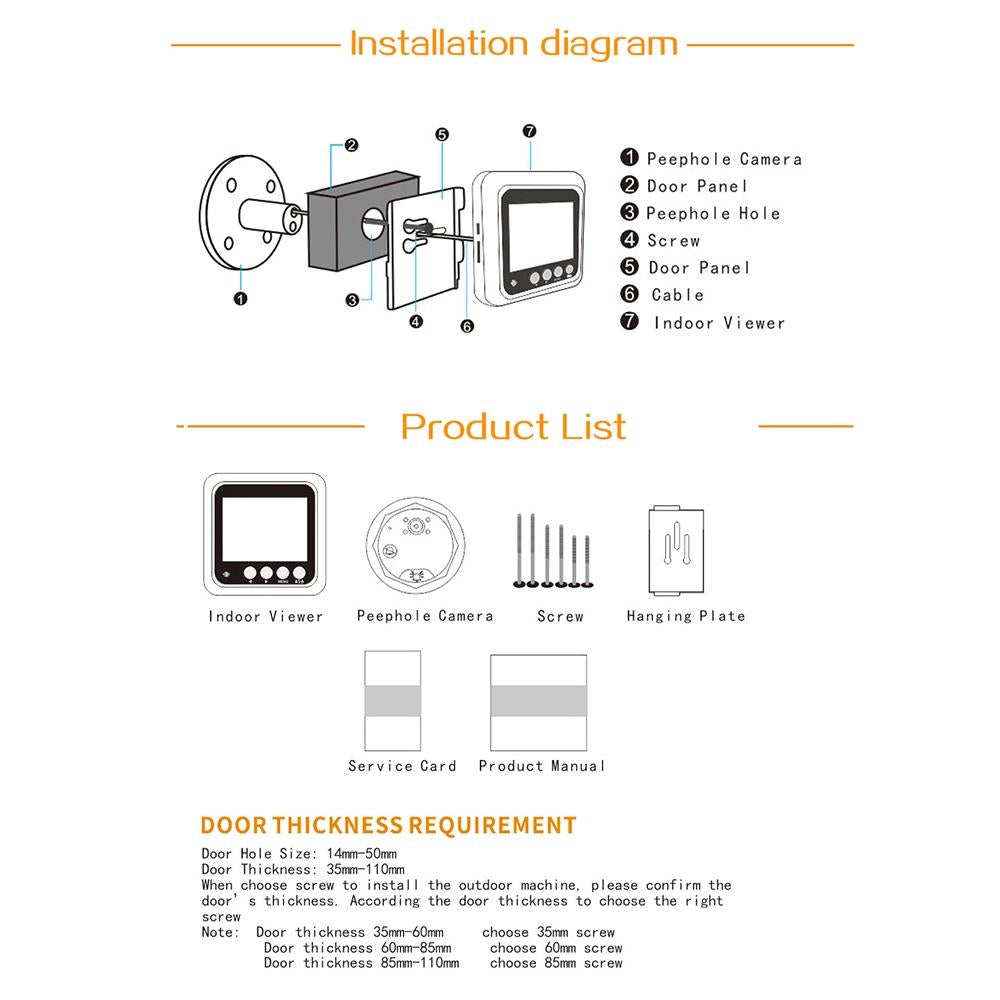2.4 Screen 2.0Mp Security Camera With Night Vision And Video Recording - No Disturb Peephole Viewer - Black