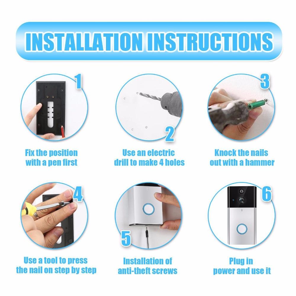 Smart Wifi Video Doorbell With Night Vision & Motion Detection - Silver