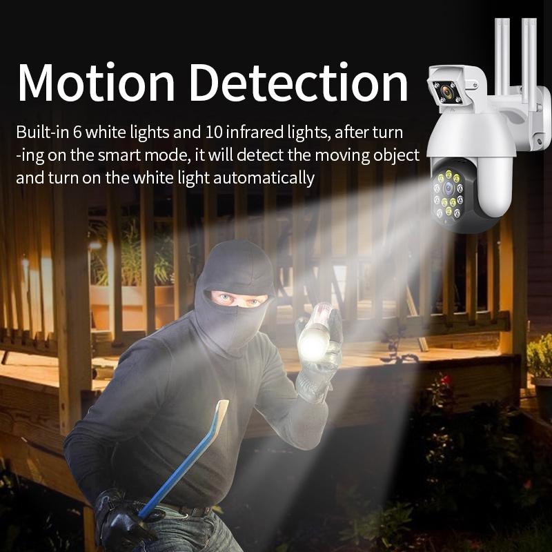 Waterproof Panoramic Ptz Wifi Camera With Dual Lens 1080P Resolution Two-Way Voice Intercom Smart Alarm And Video Playback. Supports Day / Night Full Colour And 128Gb Tf Card.