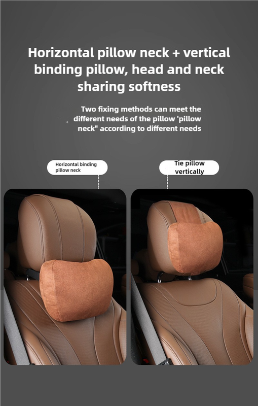 Beige Luxury Eco-Friendly Suede Car Headrest and Lumbar Cushion Set - Ergonomic Support, All-Season Comfort, Adjustable Straps, and Durable Design for Cars, Office, and Home Use