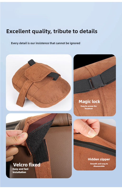 Beige Luxury Eco-Friendly Suede Car Headrest and Lumbar Cushion Set - Ergonomic Support, All-Season Comfort, Adjustable Straps, and Durable Design for Cars, Office, and Home Use