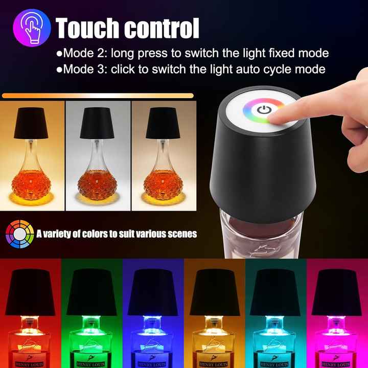 Black RGB Color-Changing LED Bottle Lamp – Adjustable Smart Lighting for Home Decor