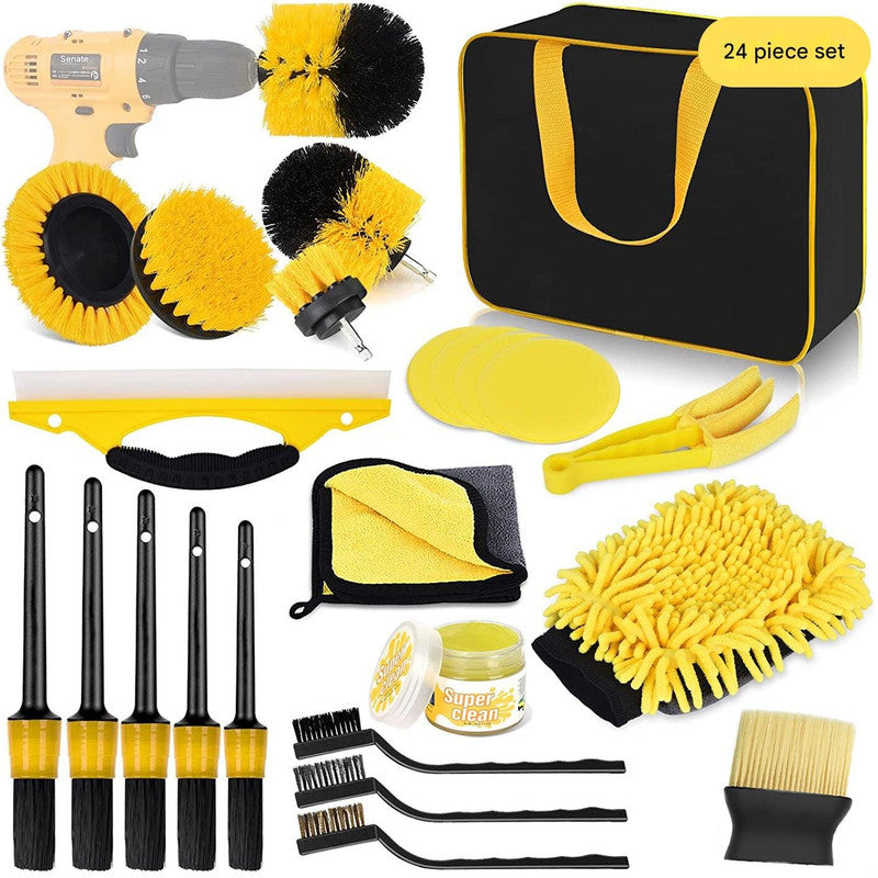 (Drill not included)Car Cleaning Supplies - Complete Auto Detail Brush Set for Interior, Exterior, Wheels & Tires - Power Scrubber Drill Brush Kit Included