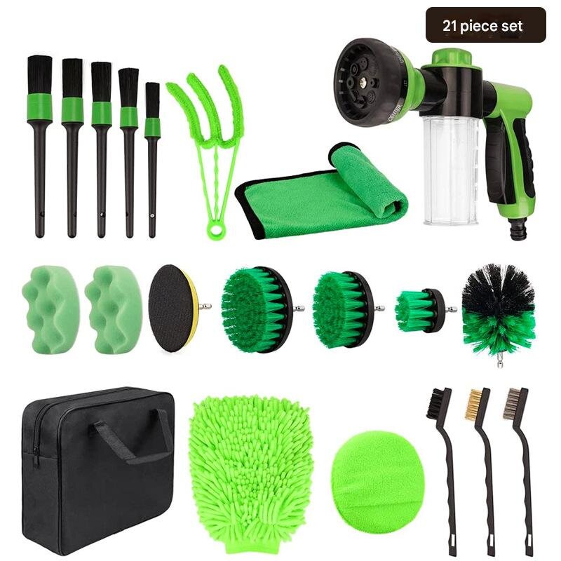 (Drill not included)Car Cleaning Supplies - Complete Auto Detail Brush Set for Interior, Exterior, Wheels & Tires - Power Scrubber Drill Brush Kit Included