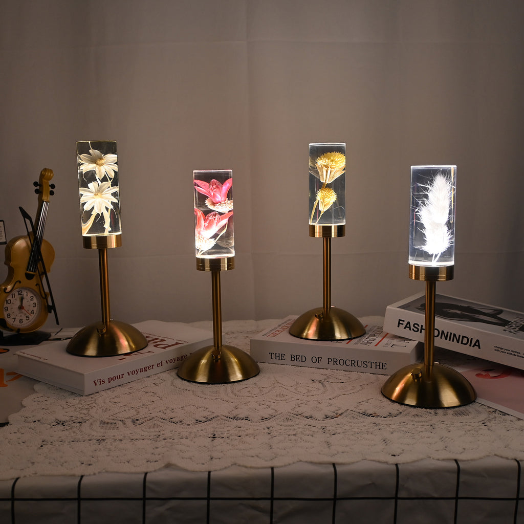 Dogtail Grass Eternal Flower Acrylic Table Lamp - Color-Changing LED, USB Rechargeable, Touch Control