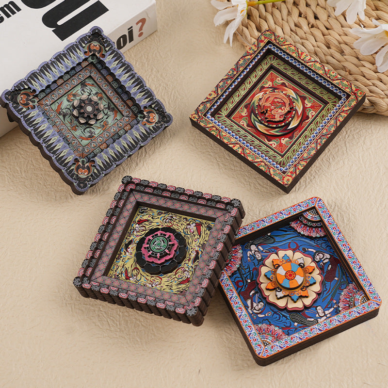 2-PCS 3D Wooden Fridge Magnet - Dunhuang Art Style, Creative Gift (Style 1)
