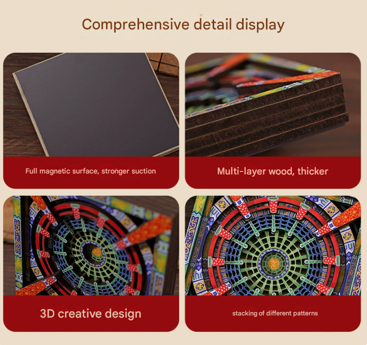 2-PCS 3D Wooden Fridge Magnet - Dunhuang Art Style, Creative Gift (Style 3)