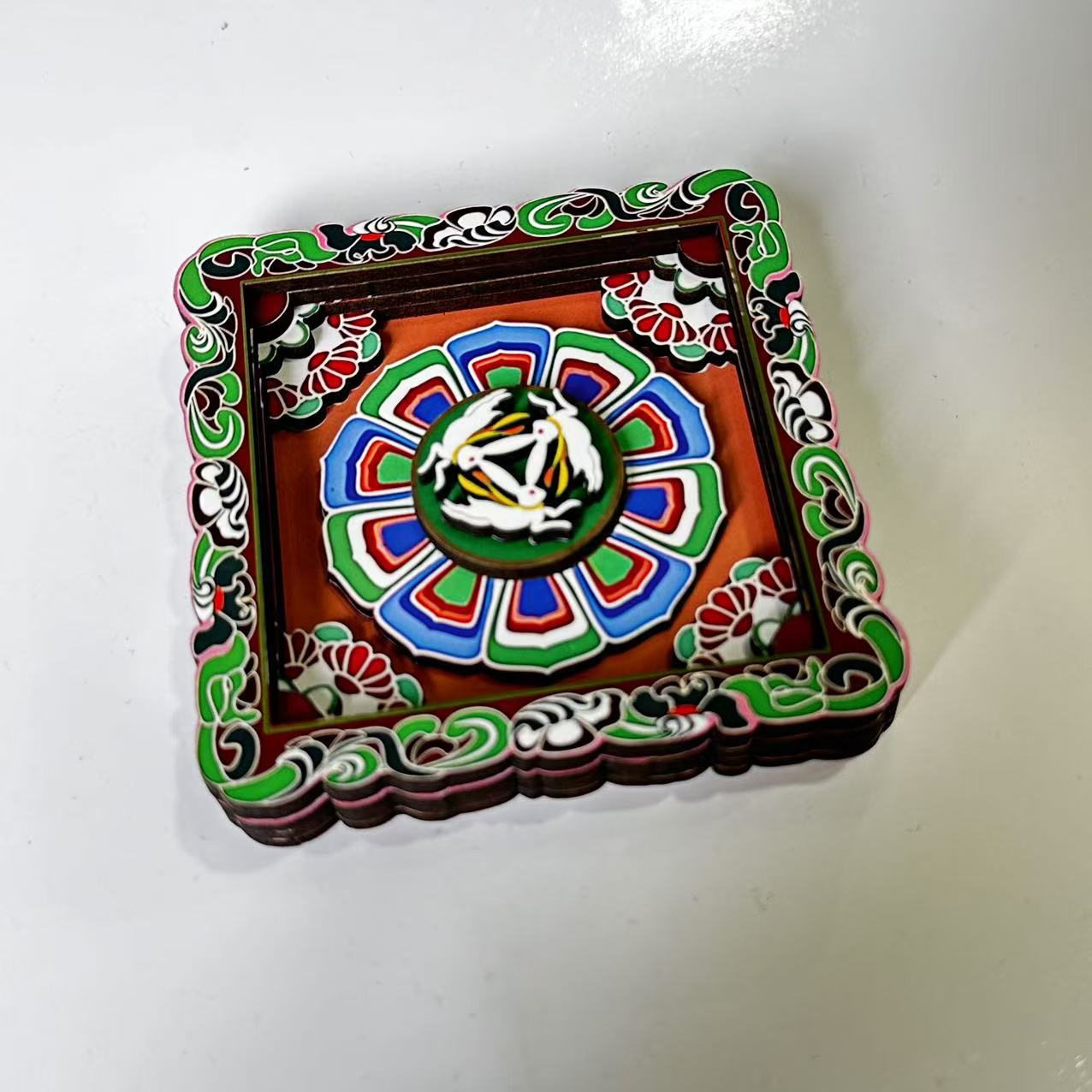 2-PCS 3D Wooden Fridge Magnet - Dunhuang Art Style, Creative Gift (Style 5)