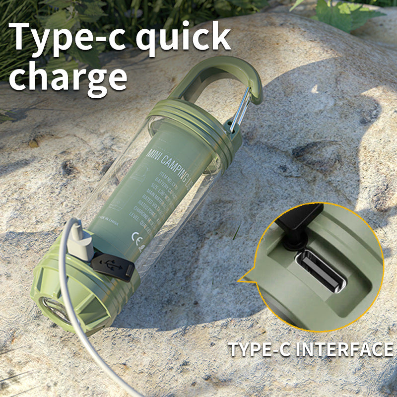 Khaki Portable Multi-Light Camping Lantern - Mini Keychain Flashlight with Hook for Outdoor Adventures