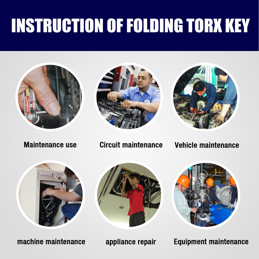 10-Piece Folding Torx Key Wrench Set - T6-T30 Star Keys, Portable Multi-Tool(silver)