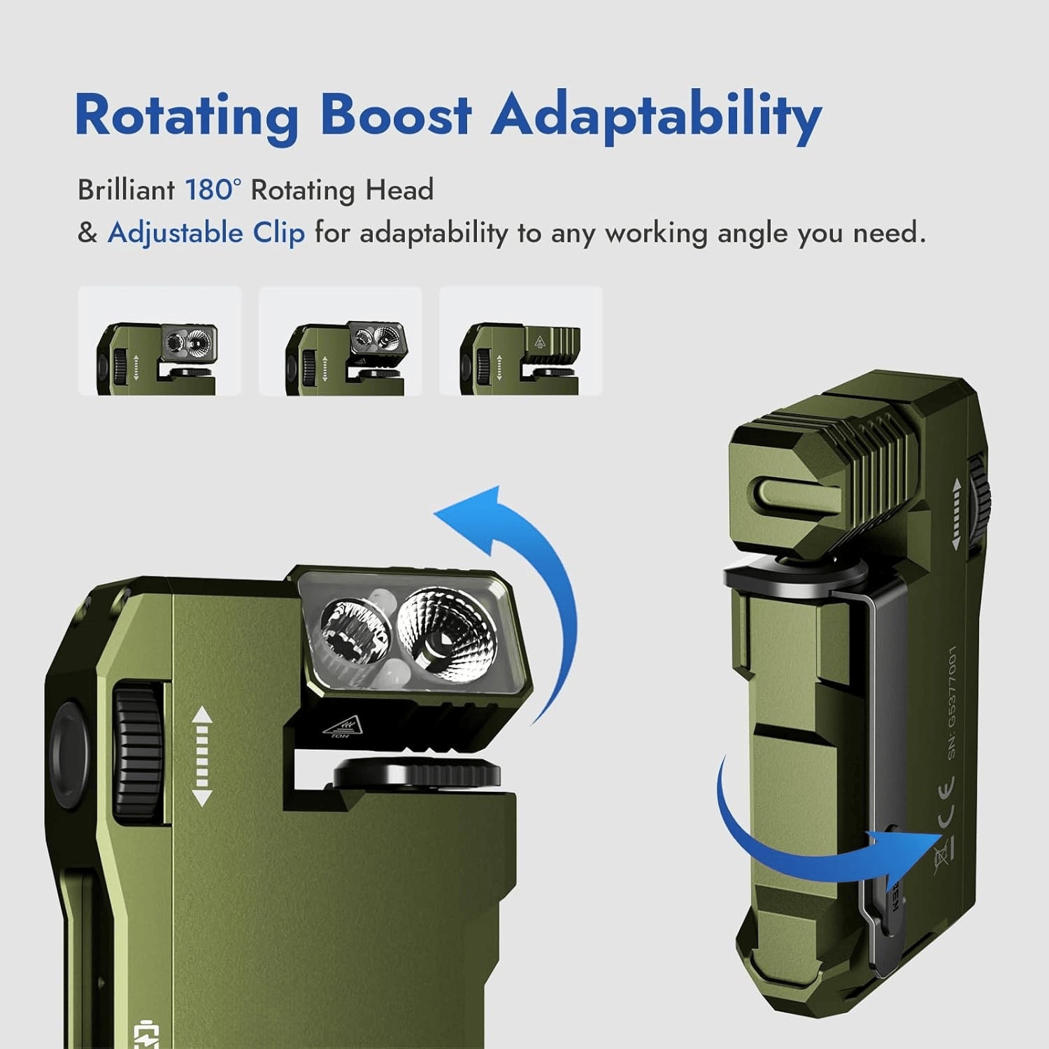 Ultra-Versatile Compact LED Flashlight - 400LM, 180 Rotating Head, RGB Light, Type-C Charging(green)