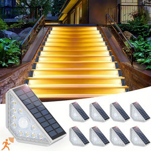 4 Pcs White Bright 14-LED Solar Powered Step Lights - Automatic Outdoor Waterproof Illumination for Stairs, Deck, Pathway & Garden (Warm White)