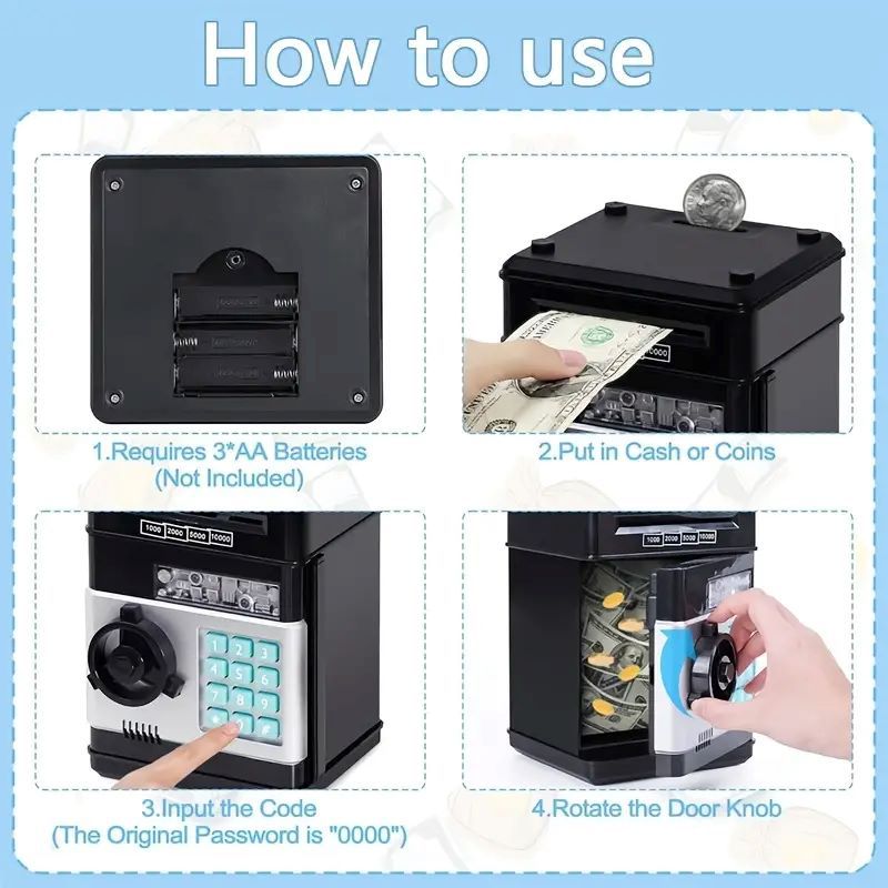 Blue Children's Mini Safe Piggy Bank with Fingerprint and Password Lock