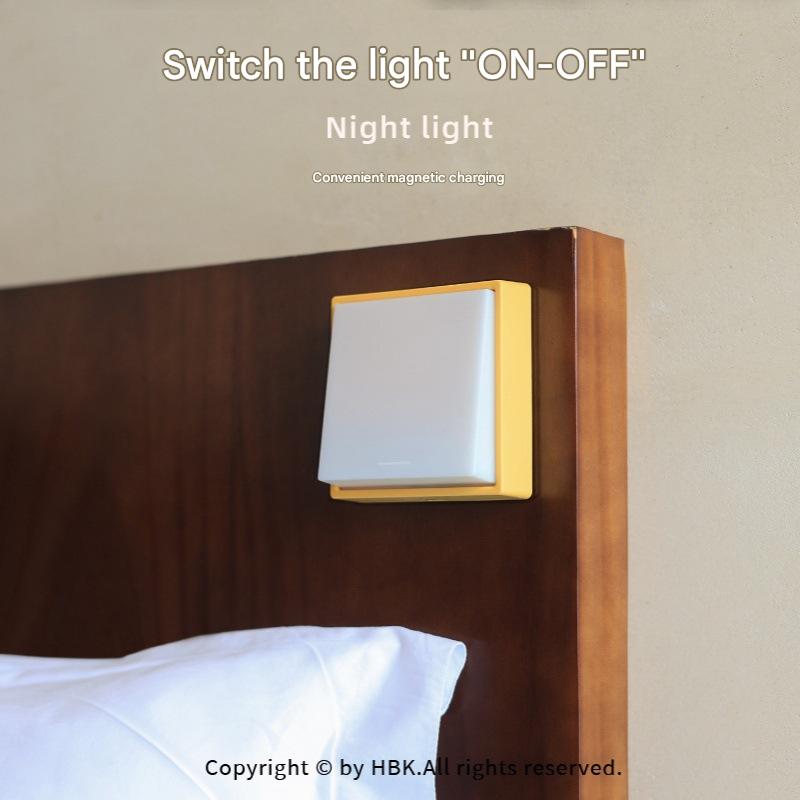 Magnetic Dimmable Night Light - Rechargeable LED Lamp with Push Switch & Delayed Off Timer(Yellow)
