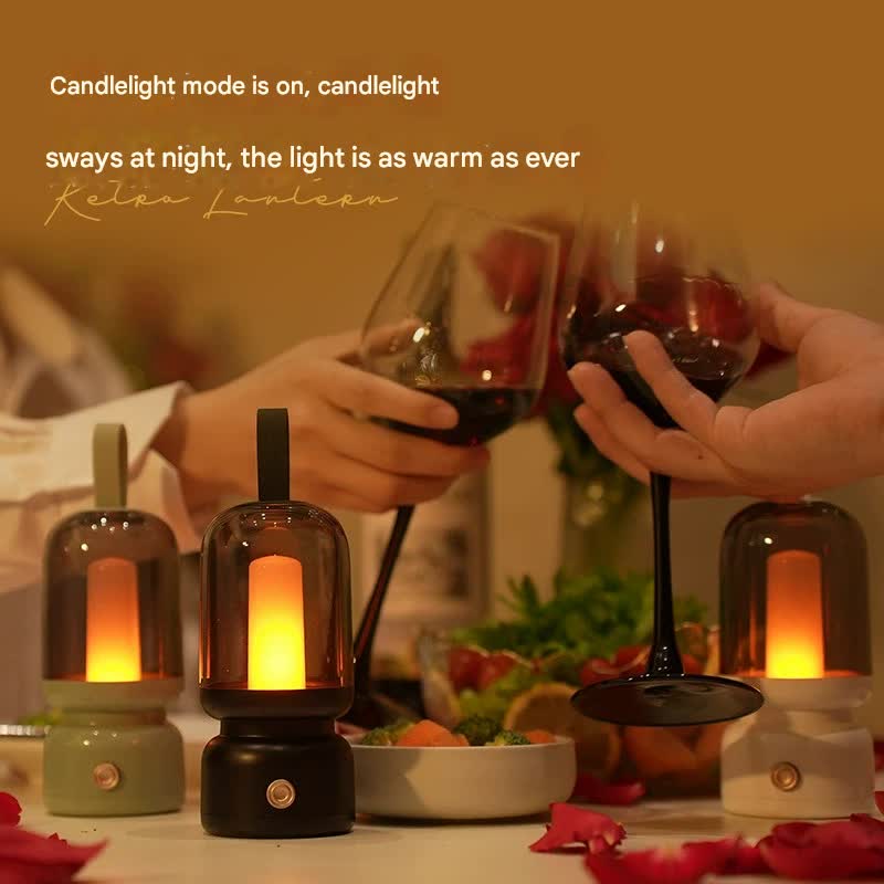 Retro Candle Flame Effect LED Lantern - USB-C Rechargeable, Portable with Silicone Handle(black)