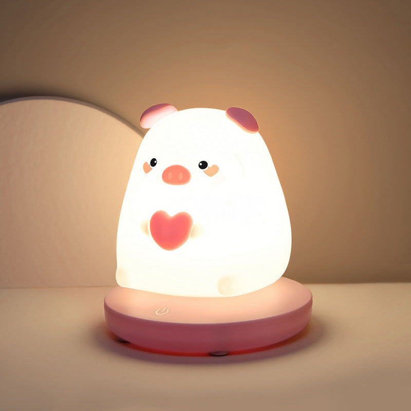 Adorable Animal Silicone LED Night Light - 3 Brightness Levels, USB Rechargeable, Touch Control(Love Pig)