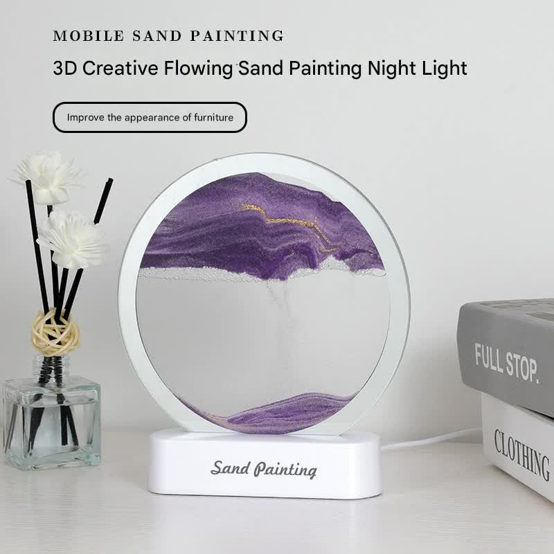 Moving Sand Art Picture with LED Night Light Base - USB Powered, Relaxing Desktop Decor(Yellow)