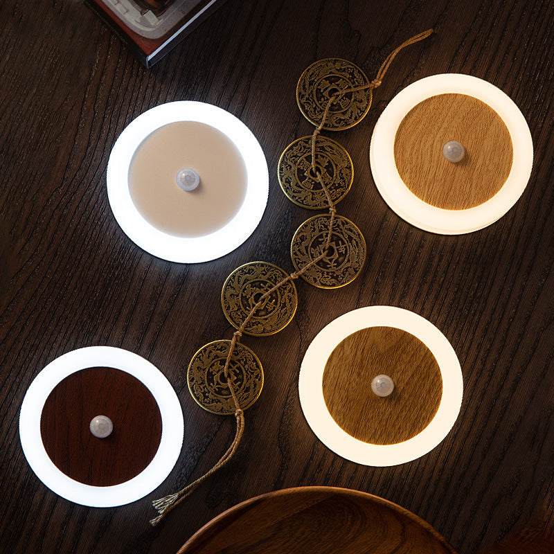 Smart Motion Sensor LED Night Light - USB Rechargeable, Magnetic Mount, 2 Light Temperatures(Rosewood grain)